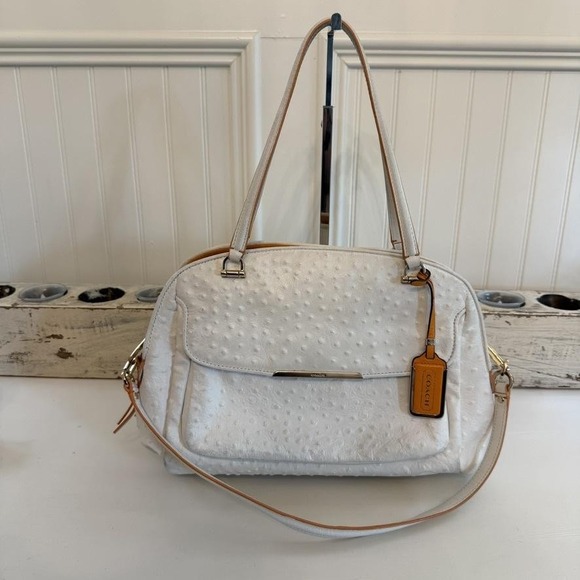 Coach Madison Georgie Large Ostrich Embossed Leather Shoulder Tote Purse - Picture 1 of 13